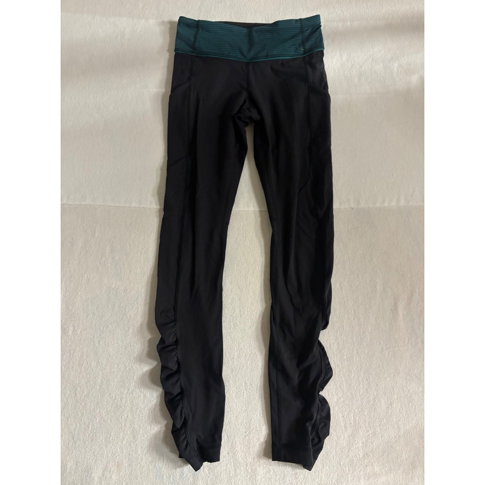 Lululemon Speed Up Tight Black Dark Teal Striped Waist Ruched Leggings Size 4